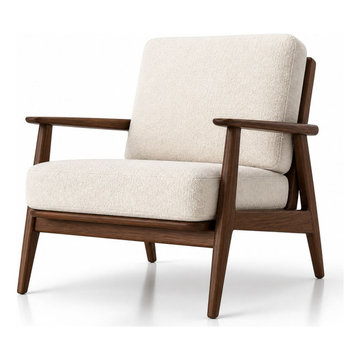 Mid-Century Modern Wooden Armchair with Boucle Upholstery