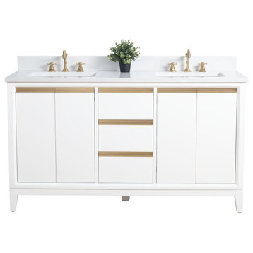 Bath Vanity, Sink, Engineered Marble Top, White, 60" (Double Sink)