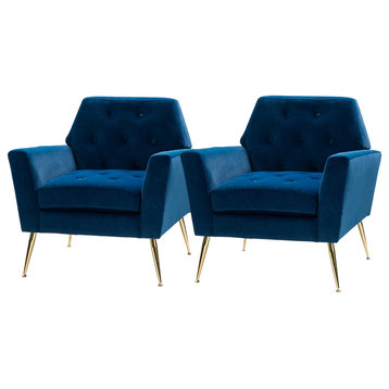 Upholstered Comfy Armchair With Tufted Back Set of 2, Navy