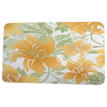 Tropical Resort Tree Mallow Floral Print Bath Mat, Gold, 17"x24"