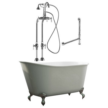 54" Swedish Clawfoot Bathtub & Gooseneck Freestanding Plumbing Package- Gentry, Chrome
