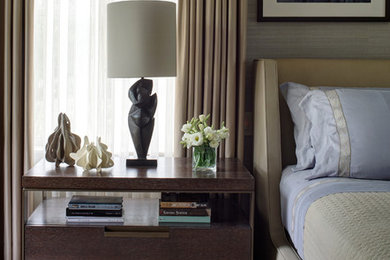Bedroom - large contemporary master carpeted and beige floor bedroom idea in Chicago with beige walls