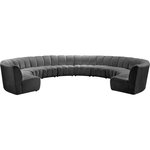 Meridian Furniture - Infinity Channel Tufted Velvet Modular Chair, Gray, 10 Piece - Create a seating group that works for every possible situation with this Infinity 10-piece sectional and other pieces in the Infinity collection. Upholstered in soft grey velvet material that feels great against the skin and offers long-wearing beauty, this piece fits with other Infinity items for an infinite number of combinations that get your seating requirements just right but that look just as nice when used on their own.