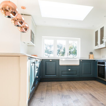 Copper, grey, and blue colour palette for new Kitchen Design