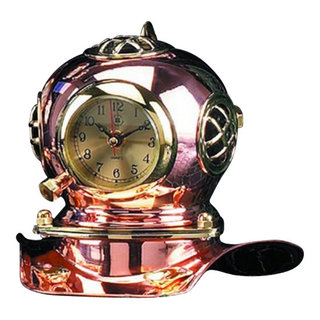 Brass and Copper Quartz Diver's Helmet Clock - Beach Style - Desk