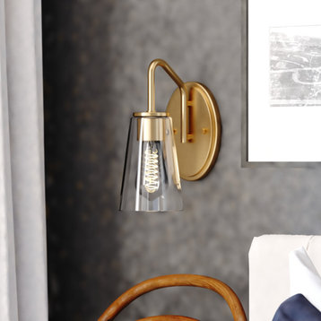 Beverly 1 Light Gold Muted Brass Bathroom Vanity Wall Sconce Fixture Clear Glass