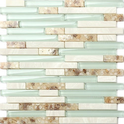 Glass Mosaic Tiles Green Crystal Resin Shell Conch Tile White Stone Tiled all Ba - Mosaic Tile