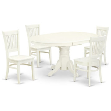 East West Furniture Avon 5-piece Dining Set with Slatted Chair Back in White