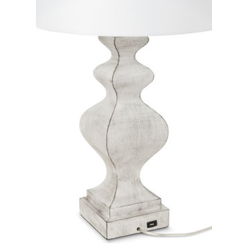Cyrus 32" White Farmhouse Polyresin Table Lamp With USB, Set of 2