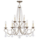 Livex Lighting - Livex Lighting 6519-73 Pennington - Nine Light 2-Tier Chandelier - Canopy Included.  Canopy DiametPennington Nine Ligh Antique Silver Leaf  *UL Approved: YES Energy Star Qualified: n/a ADA Certified: n/a  *Number of Lights: Lamp: 9-*Wattage:60w Candelabra Base bulb(s) *Bulb Included:No *Bulb Type:Candelabra Base *Finish Type:Antique Silver Leaf