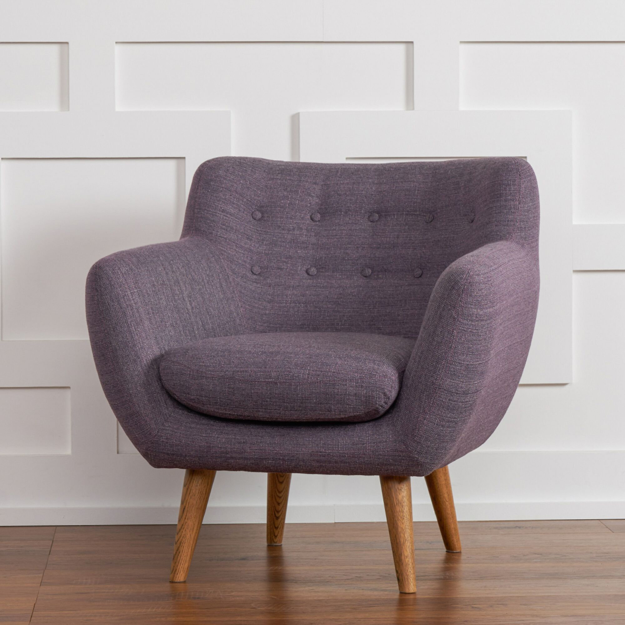 Rhodes Mid-Century Modern Tufted Arm Chair, Venga Purple