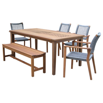 6-Piece Eucalyptus Checkerboard Dining Set With Rope Chairs