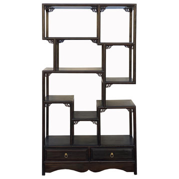 Chinese Brown Stain Treasure Display Curio Cabinet Room Divider Hcs7149