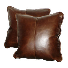 SET OF 2 Throw Pillows 18x18 20x20 or 22x22 Square Genuine Leather Accent