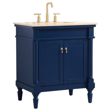 Elegant Decor Lexington 30" Solid Wood Single Bathroom Vanity in Blue
