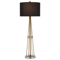 Kayth 1 Light Table Lamp in Antique Brass with Black Shantung Shade