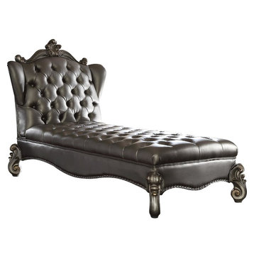 Acme Versailles Chaise Lounge in Silver and Antique Platinum Finish 96825