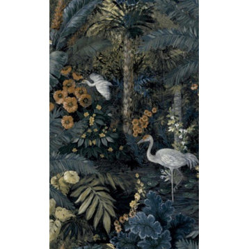 Tropical Paradise Botanical Wallpaper, 57Sq.ft, Navy, Double Roll
