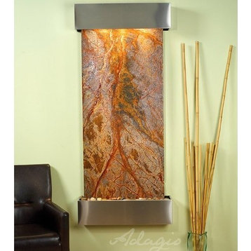 Inspiration Falls Wall Fountain, Stainless Steel, Rainforest Brown Marble, Squar
