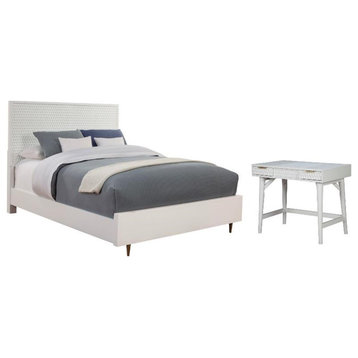 Home Square 2-Piece Set with Queen Panel Bed & Bedroom Vanity in White