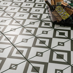 Brixton Black and White Geometric Diamond Tile - Flooring