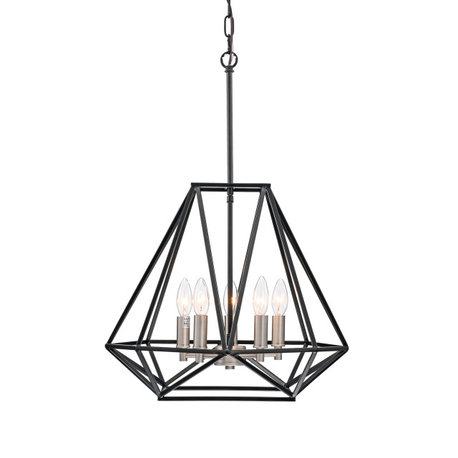 5-Light Matte Black and Brushed Nickel Geometric Cage Lantern Farmhouse