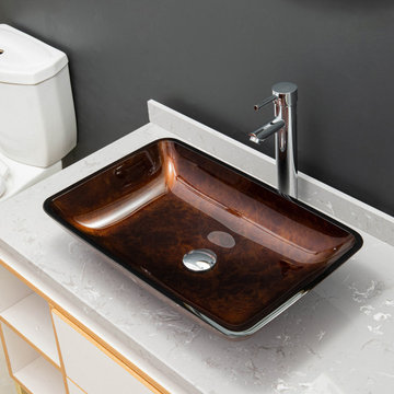 Reddish Brown Glass Rectangular Vessel Bathroom Sink