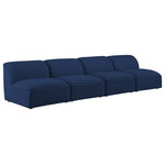 Meridian Furniture - Miramar Linen Textured Fabric Upholstered 4-Piece Modular Sofa, Navy - Unwind and let your cares float away while you're curled up in the welcoming confines of this Miramar Modular Sofa. This sophisticated modular sofa is made from premium materials with a solid frame that ensures durability and long-lasting service life. The soft navy linen textured upholstery on this modular sofa makes it feel super indulgent against the skin. Pair this sofa with other items in the Miramar collection for a complete lookthe latches underneath make pairing a snap.