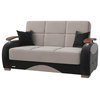 Modern Sleeper Loveseat, Microfiber Seat With Raised Rounded Wooden Arms, Gray