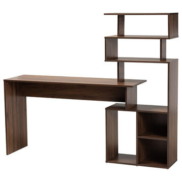 Edda Modern Contemporary Walnut Brown Finish Wood Storage Desk With Shelves
