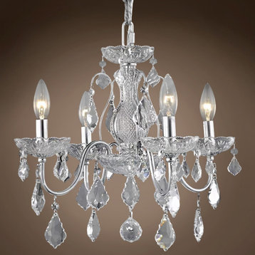 Heritage 4 Light 17" Chrome Chandelier With Clear European Crystal and Led Bulb