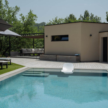 piscine miroir et pool-house