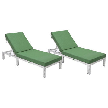 LeisureMod Chelsea Patio Weathered Grey Chaise Lounge Chair Set of 2 Green