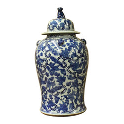 Chinese Blue & White Flowers Gold Fishes Porcelain Large General Jar cs3547 - Decorative Jars And Urns
