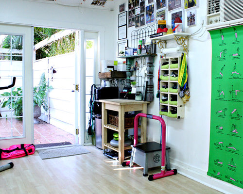 Eclectic Home Gym Tampa Eclectic multiuse home gym photo in Tampa with white walls