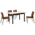 Armen Living - Giana Kash 5 Piece Extendable Dining Set With Faux Leather Chairs - Dine, entertain, or enjoy the company of friends and family with the Giana Kash 5 Piece Extendable Dining Set with Faux Leather Chairs. This set includes 1 Giana extendable dining table and 4 Kash dining chairs. With a slim and streamlined profile, this parsons-style chair brings effortless style and elegance to your home. It is perched upon slender black metal legs to make any room appear open and spacious. It features a tall back with a subtle curve to provide exceptional lumbar support. With a simple and elegant design, our dining room chair focuses on bringing comfort and convenience to your dining table. It can easily transition anywhere from your living space to your home office to provide a comfy seat for everyday functions. This kitchen chair is upholstered in UV and stain-resistant faux leather which does not crack or fade easily to provide easy care and maintenance. The Giana dining table features an extendable a rectangular tabletop, perched upon a crisp black metal base. The tabletop is crafted in Carmen Gray Sintered Stone to offer a luxe appeal with easy maintenance. This tabletop is resistant to etching, scratches, burns, and stains as a sturdy yet elegant alternative to quartz. With a durable construction and versatile appeal, our dining table is perfect for both casual and formal meals in a kitchen, dining room, or living space. The dining table can easily extend to seat up to four to six individuals. The Giana Kash dining set is available in 5 and 7 piece set configurations and features a camren gray sintered stone table top with black base and your choice of taupe gray, brown, or black faux leather upholstery.