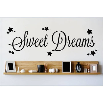 Decal Vinyl Wall Sticker Sweet Dreams Star Quote, Black