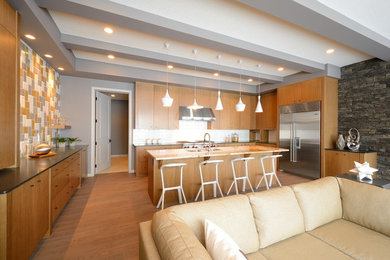 Home design - mid-century modern home design idea in Edmonton