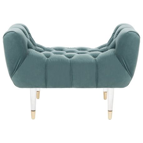 Safavieh Couture Eugenie Tufted Velvet Bench, Seafoam/Gold