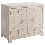 Barclay Butera - Collins Bachelors Chest - The 38-inch Collins bachelor's chest features a striking geometric pattern of laser-cut fretwork on the doors, behind which are two adjustable shelves and grommets for wire management. This silhouette is available in the Sandstone, Sailcloth, Marine or Seaglass finishes for a totally custom look. This item number corresponds to the Sailcloth finish.