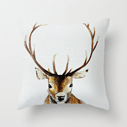 Buck Watercolor Throw Pillow by Craftberry Bush - Decorative Pillows