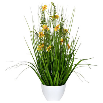 Vickerman Yellow Potted Cosmos Grass, 22.5"