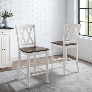 Crosley Furniture Shelby Wood Counter Stool in Distressed White/Brown (Set of 2)