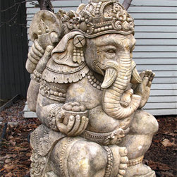 Hand Carved Limestone Ganesha - Garden Statues And Yard Art