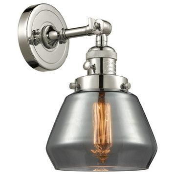 Fulton 1-Light Sconce, Polished Nickel, Glass: Plated Smoked