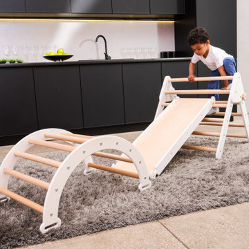 Climbing Set of Small Triangle, Arch and Ramp White and Natural Wood