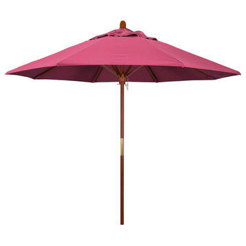 9' Square Push Lift Wood Umbrella, Sunbrella, Hot Pink