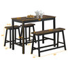 Costway 4 Pcs Solid Wood Counter Height Table Set w/ Height Bench & Two Stools