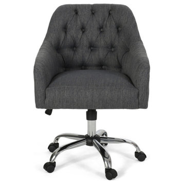 Uriel Tufted Home Office Chair With Swivel Base, Charcoal, Silver Finish