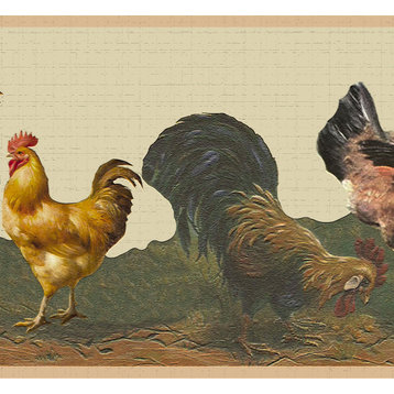 Rooster, Hen Peel and Stick Wallpaper Border 15'x7"